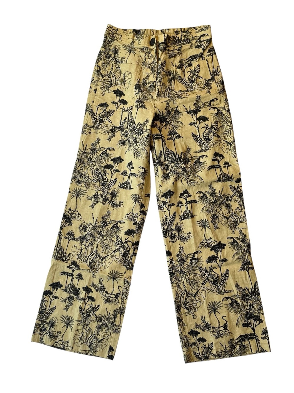 Corey Lynn Calter Anthropologie Padma Toile linen pants M Tan Black Wide leg